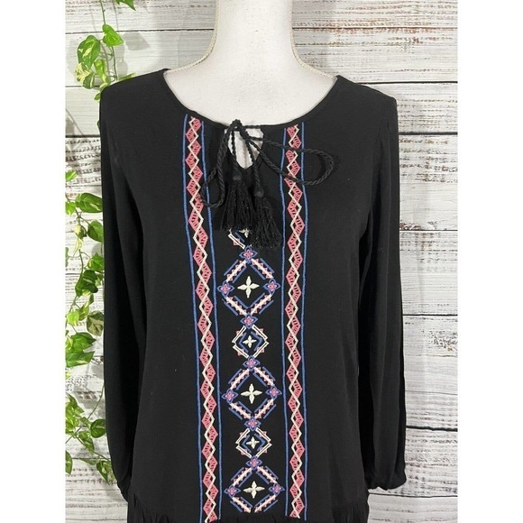 Flying Tomato Blouse Tunic sz Small Black Coral Lagenlook Embroidery Ruffle Boho - Picture 3 of 9